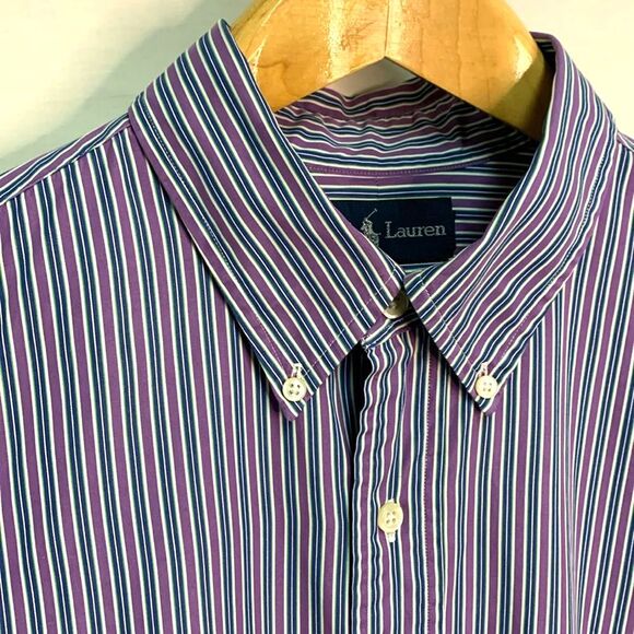 Ralph Lauren Purple Blue White Stripe Long Sleeve Button Down Dress Shirt Sz XL - Picture 1 of 9